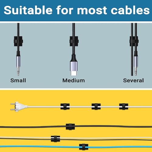 5 Piezas Clips Ajustables para Gestión de Cables, Organizadores Adhesivos para Cables, Soporte para Cable para TV PC Ethernet Bajo Escritorio Pared Oficina en Casa miniatura 5
