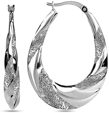LeCalla Sterling Silver Jewelry Matte-Finish Oval Hoop Earring for Women