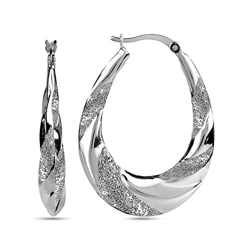 LeCalla 925 Sterling Silver Shrimp Classic Diamond-Cut Light-Weight Hoop Earrings for Women