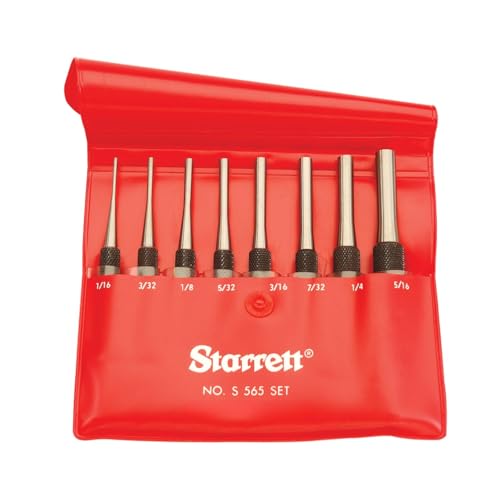 Starrett Drive Pin Punch Set with Knurled Grip and Protective Vinyl Case - 4" Length, 1/16", 3/32", 1/8", 5/32", 3/16", 7/32", 1/4", 5/16" Punch Diameter - Set of 8 - S565PC by Starrett - Used condition - US$55.61