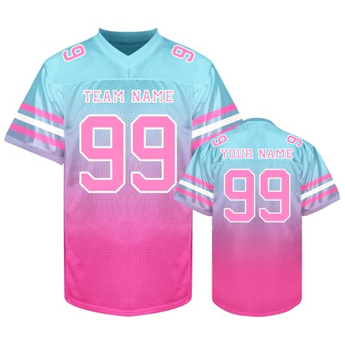 Custom Football Jersey Personalized Name Number Breathable Team Uniform Customized Football Shirt for Men Women Youth Blue/Pink