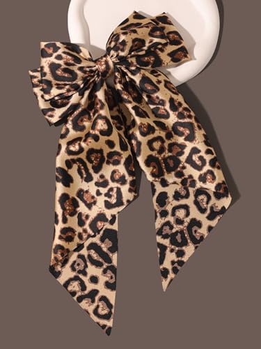Gran lazo de cabello de raso con estampado de leopardo miniatura 5