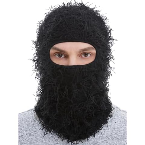 ROXUN Distressed Balaclava Ski Mask, Shiesty Yeat Airsoft Custom Camo Knitted Face Mask for Men/Women Black Cover