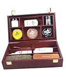 Hebold Schuhputzkasten Schuhmacherei – Hochwertiger Holzschuhputzkasten mit Profi-Schuhpflegemitteln Made in Germany, inkl. Schuhpflegmittel 15-teilig