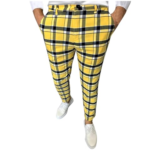 Generic Mens Plaid Pants Skinny Dress Pants Slim Fit Business Slacks Casual Work Pants Comfy Suit Pants Comfy Golf Trousers