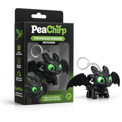 Image of Mysterious Glowing Toothless Dragon Keychain for Keys or Backpack, Collector Night Fury Chibi Figure with Green LED Eyes, Moving Wings, Matte Vinyl and Textured Scales