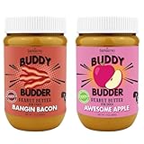 BUDDY BUDDER Awesome Apple + Banging Bacon, 100% Natural Dog Peanut Butter, Healthy Dog Treats - Made in USA (17oz Jars)