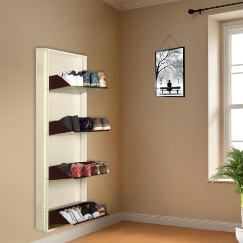 Image of Delite Kom 20 Inch Wide, 4 Shelf Metal Shoe Rack Wall Mounted for Home with Central Lock | Holds Upto 10 Shoes or 16 Slippers Pair 1 Year Warranty | (54 x 20 x 5 Inch, Ivory Coffee) DIY | Space Saving