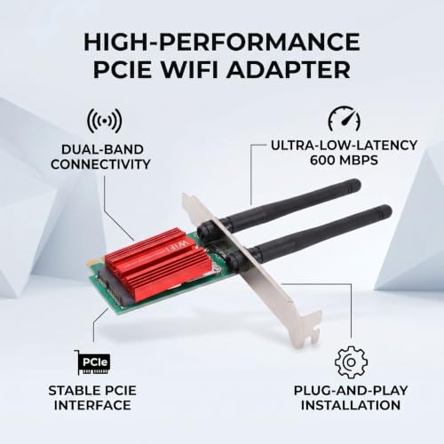 Tarjeta WiFi PCIE para PC de Escritorio, Adaptador Inalámbrico de Banda Dual 600Mbps con 2.4G y 5G, Plug and Play para Windows 11, 10, 8, 7 miniatura 5