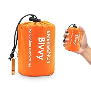 Portable Emergency Sleeping Bag: Reusable Survival Bivvy Sack, Lightweight Waterproof Emergency Rescue Blanket with Compass & Whistle Heat-Repellent, Cold Protection for Camping, Hiking – 1 pack