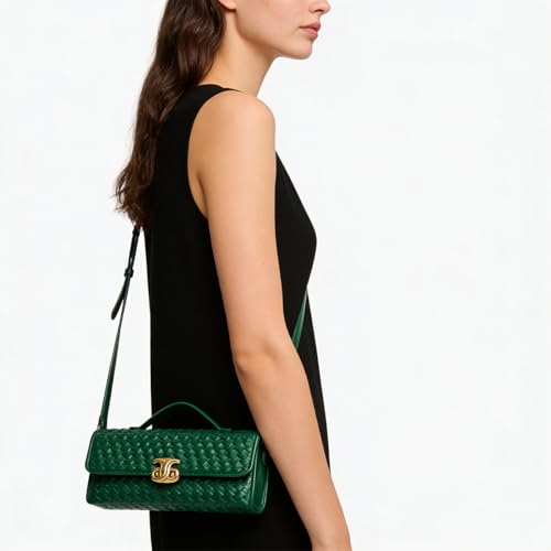 Image of JYG Woven Handbag for Women Fashion Evening Shoulder Bag PU Leather Handmade Clutch Purse Casual Crossbody Bags 2024