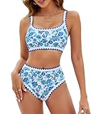 MELYUM High Waisted Bikini Sets for Women 2 Piece Tummy Control Swimsuit Floral Full Coverage Bathing Suit Teens Girls