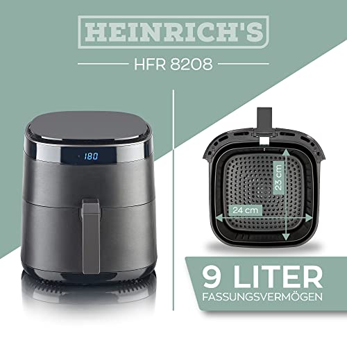 HEINRICHS Heißluftfritteuse Airfryer mit digitalen LED-Display LCD Touch Display, 8 Programmen 1800W Heißluft Fritteuse Ohne ÖL Fritteuse Luftfritteuse Timerfunktion Heinrichs´s 9L XXL – Bild 3