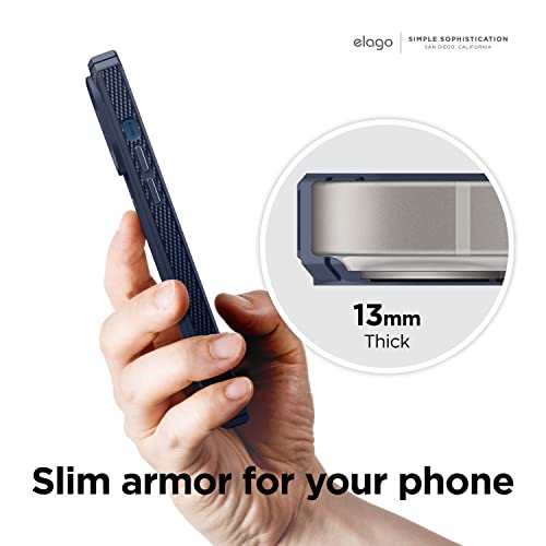 Image of elago Armor Case Compatible For iPhone 13 6.1 inches - Heavy-Duty Protective Case, Carbon Fiber Texture, Tough Rugged Design, Shockproof Bumper Cover, Full Body Protection, Premium TPU (Jean Indigo)