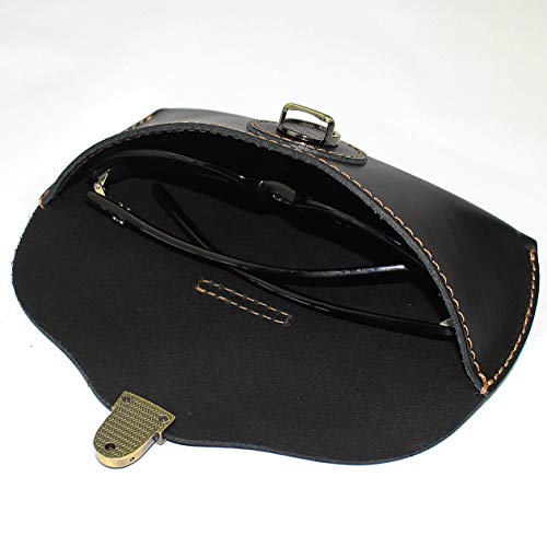 DK86 Genuine Leather Glasses Case Sunglasses Pouch Eyeglass Case, with Belt Loop, for Men and Women (5#Black)
