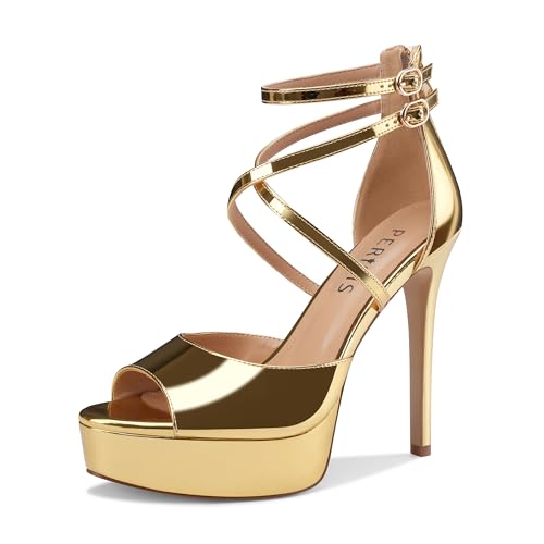Women's Platform Stiletto High Heels Peep Open Toe Crisscross Stilettos Strappy Sandals Heeled Spring Summer Sandals for Ladies Comfy 5 Inch
