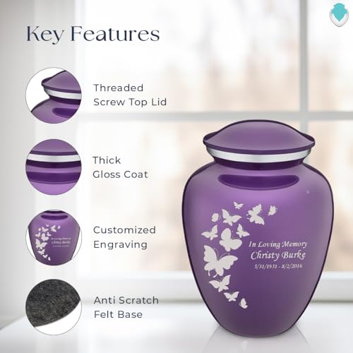 Image of Geturns - Adult Custom Butterfly Cremation Urns for Human Ashes I Purple Large Funeral Urn for Female and Male I 200 lbs