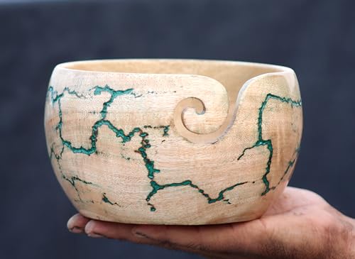 Image of Lichtenberg Wooden Yarn Bowl for Knitting, Resin and Wooden Mix Knitting Yarn Holder, Large Crochet Yarn Holder Best Gift for Mom
