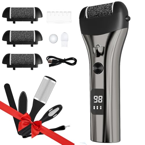 Jooayou Electric Foot File, USB Rechargeable Callus Remover for Feet, Hard Skin Remover & Foot Scrubber, with 3 Pumice Stone Rollers Waterproof Pedicure Set –Used for Removing Dead Skin and Hard Skin