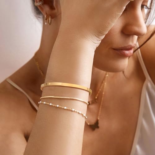 Personalized Gold Bracelets for Women - 14K Gold Plated Bracelet,Quote Name ID Engraved Bangle Friendship Bracelet Trendy Jewelry,Anniversary Christmas Valentines Day Gifts for Her Girlfriend2