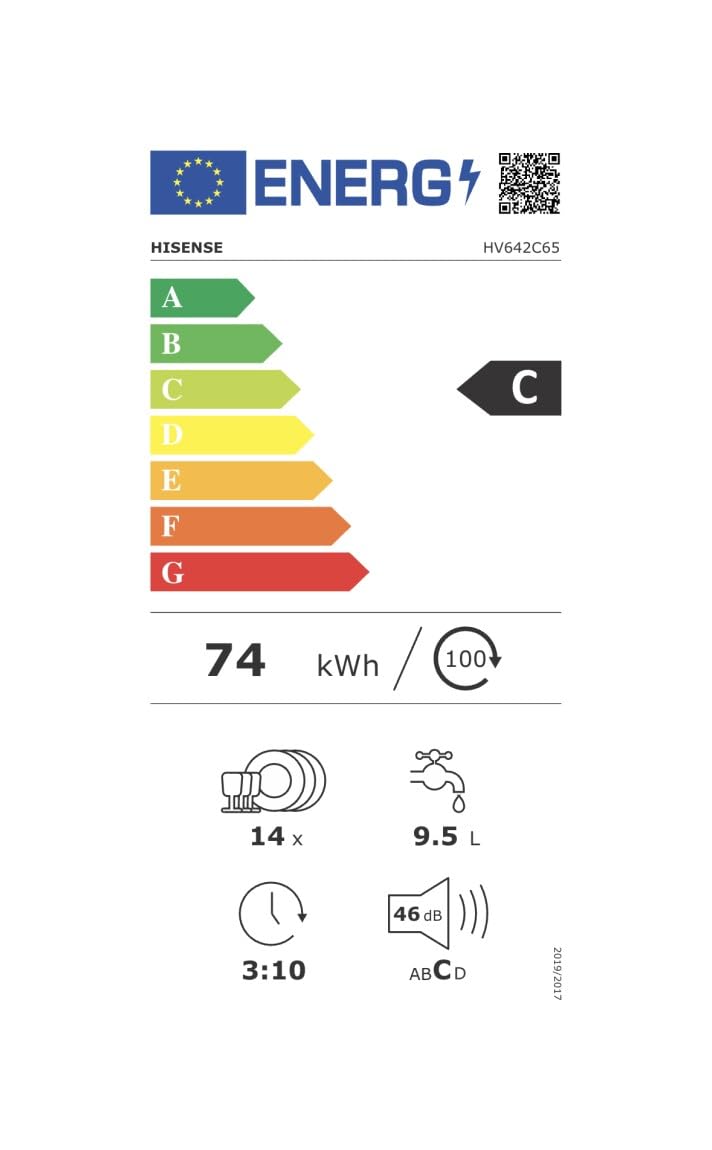 Hisense HV642C65 Lavastoviglie Integrata, 60 Cm, 14 Coperti, Programma Veloce, Ecolavaggio, Classe Energetica C