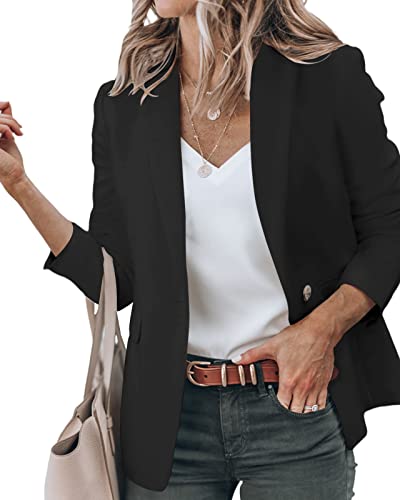Newffr Women's Casual Blazer Long Sleeve Open Front Work Office Jacket