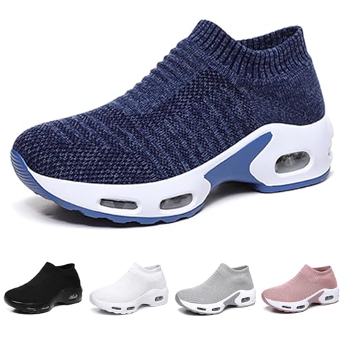 Women's Knit Orthopedic Sock Sneakers Lightweight Breathe Mesh Slip-On Air Cushion Sole Daily Nursing Work Walking Shoes
