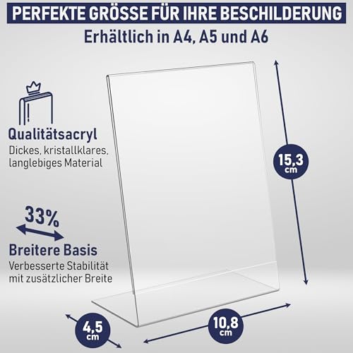 Dasher Products Acryl-Schildhalter, abgeschrägte Rückseite, 10,8 x 15,3 cm, Economy Portrait Werberahmen, perfekt für Zuhause, Büro, Geschäft, Restaurant (A6 - 6 Pack)