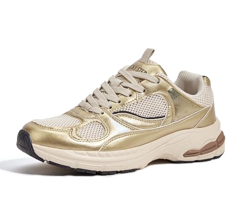 LUCKY STEP Women's Running Shoe Platform Chunky Walking Sneakers Breathable Mesh Comfy Lightweight Fashion Casual Tennis Dad Shoes (Gold, 11US-41EU-8UK)