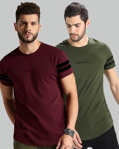 Image of Noble Monk Men Regular Fit T-Shirt | Round Neck | Half Sleeve | Self Design | Casual T Shirt for Men