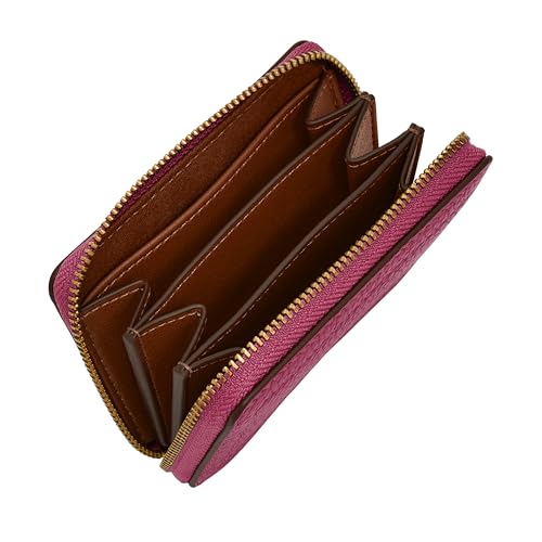 Image of Fossil Women's Logan RFID-Blocking Leather Zip Around Card Case Wallet with Keychain