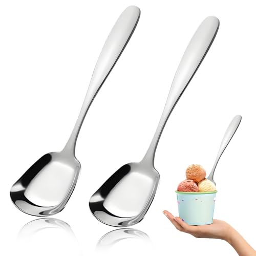 Cucharas De Hielo De Acero Inoxidable - Juego De 2 | Cucharas De Postre | Cucharas De Hielo Pulidas Espejo | Adecuado Para Uso Hogar Y Restaurante | Lavables En Lavavajillas