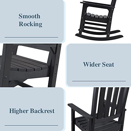 Image of Psilvam Outdoor Rocking Chairs Set of 2, Oversized Porch Rocker (Black)