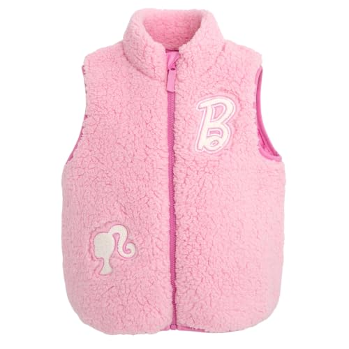 Barbie Little Girls' Sleeveless Fleece Zip-Up Jacket Vest Blush Pink 7-8 - image 1