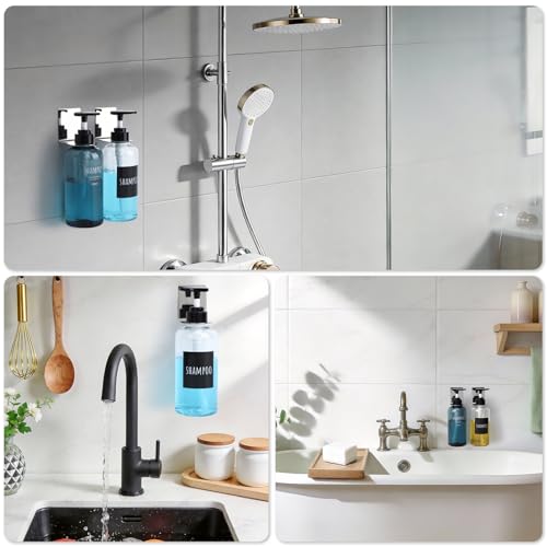 Image of Segbeauty Stainless Adhesive Shampoo Bottle Holder, Dia 1.3inch 3.3cm Non-Drill Soap Dispenser Holder Set Silver, 3pcs Rustproof Shampoo Holder for Shower, Bottle Wall Mounted Rack for Toilet Kitchen
