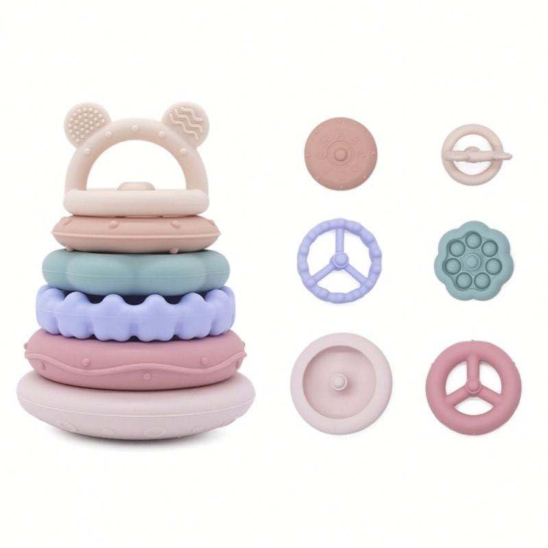 Image of Stacking Balls Soft Toys for Babies 6 12 18 Months 1 Year Old Girls Boys - Toddlers Sensory Educational Montessori Baby Blocks - Infant Newborn Teething Learning Stacker Cups (Stacking Ring 1)