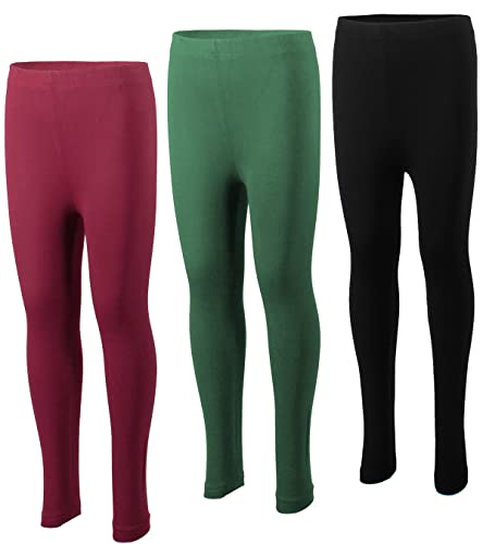 MISS POPULAR 3-Pack Girls Leggings Size 4-16 Soft Comfortable Cotton Spandex with Elastic Waistband Many Colors