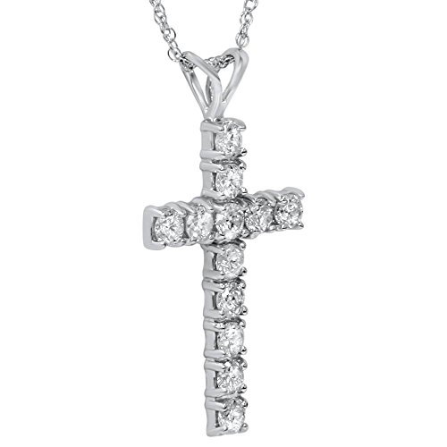Pompeii 1 Ct Diamond Cross Pendant Necklace 18" 14k White Gold2