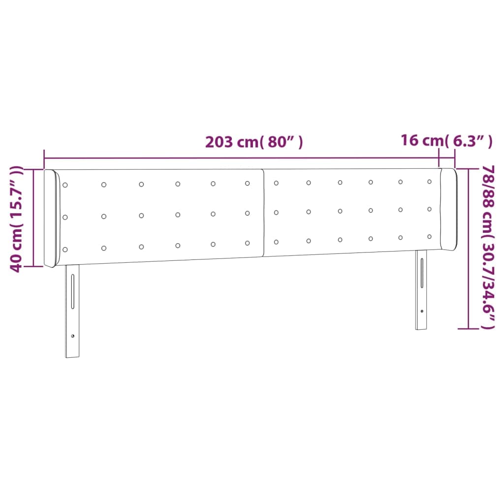 Zagłówek LED, czarny, 203 x 16 x 78/88 cm, materiał z regulacją wysokości, zagłówek łóżka z możliwością przycięcia, nowoczesny design do sypialni, trwały i oddychający