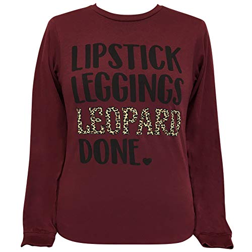 Lulu Mac Lipstick Leggings Leopard Heather Cardinal Long Sleeve T-Shirt (Medium)