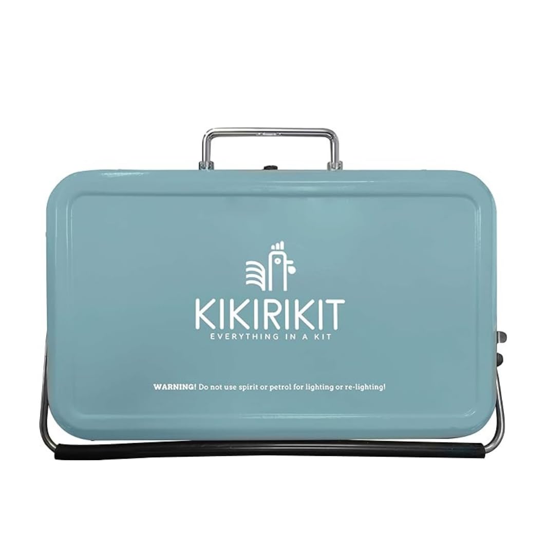 KIKIRIKIT - Barbacoa carbón - Barbacoa portátil carbón- Barbacoa plegable - Kit Barbacoa - Accesorios Camper- Regalo original - Regalos para padres (Turquesa, Super Kit)