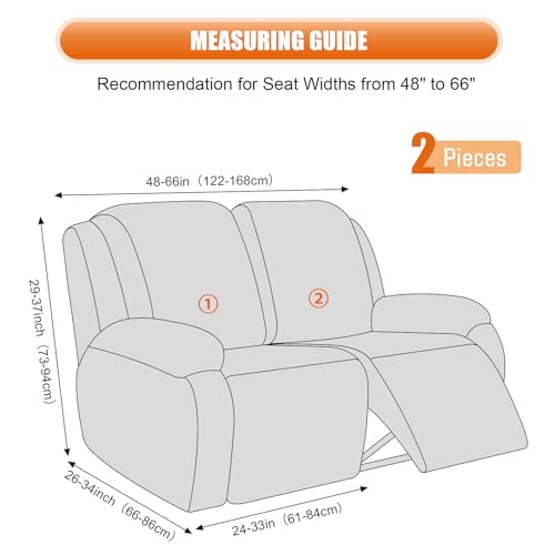 Image of VANSOFY Recliner Cover, 2-Pieces Stretch Reclining Couch Cover with Pockets Loveseat Sofa Slipcovers Soft Washable Furniture Protector for Dogs Cats(Off White)