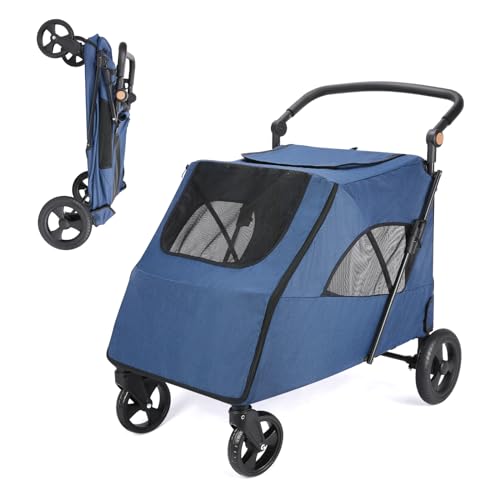 Dog Stroller for Large Dogs with 4 Heavy Duty Wheels - Pet Stroller for 2 Cats,Jogger Wagon with Adjustable Handle Back Door for Medium Large Dogs up to 120Ibs