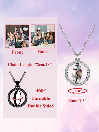 Zysta Personalized Picture Necklace Double Sided Photo Custom Memory Pendant Full Color Photo Engraved Rotating Necklace Hip Hop Jewelry for Men and Women3