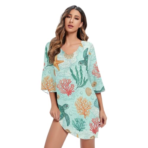 Robe d'été en mousseline de soie robe longue imprimée tortues de mer