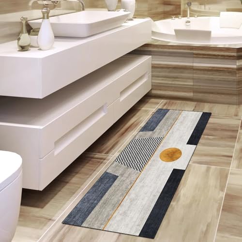 Alfombra de pasillo gris de 90x100 cm lavable y transitable por metros 4