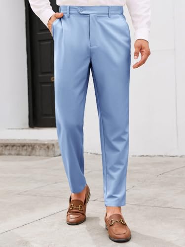 PASLTER Mens Chinos Pants Slim Fit Pleat Front Skinny Elastic Waist Dress Work Suit Pants Classic Slacks2