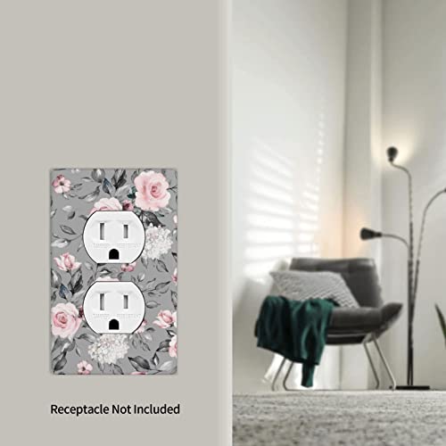 Rose Flower Outlet Cover Decorative 1 Gang Duplex Receptacle Wall Plate Electrical Sliver Tea Rose Faceplate For Bathroom Bedroom Home Decorate #TOP5