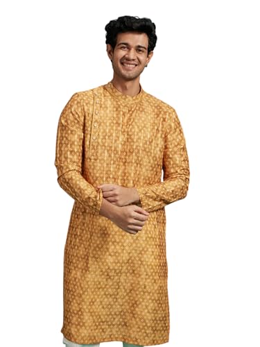 Image of DIWAS by MANYAVAR Men's Art Silk Bandhani Prints Angrakha Style Kurta (1pc)