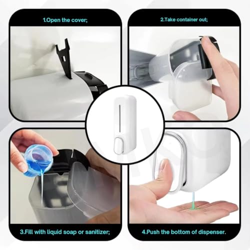 Image of Black ABS Wall Mounted Soap Dispenser: Leak-Free Hand Wash & Shampoo Bottle for Bathroom, Kitchen, Shower, Ideal Home Gadget & Organiser for Soap Dispenser in Wash Basin. (White)